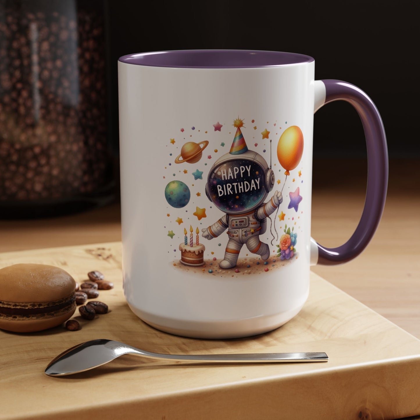 Birthday Mug - Happy Birthday Astronaut, Cake & Balloon