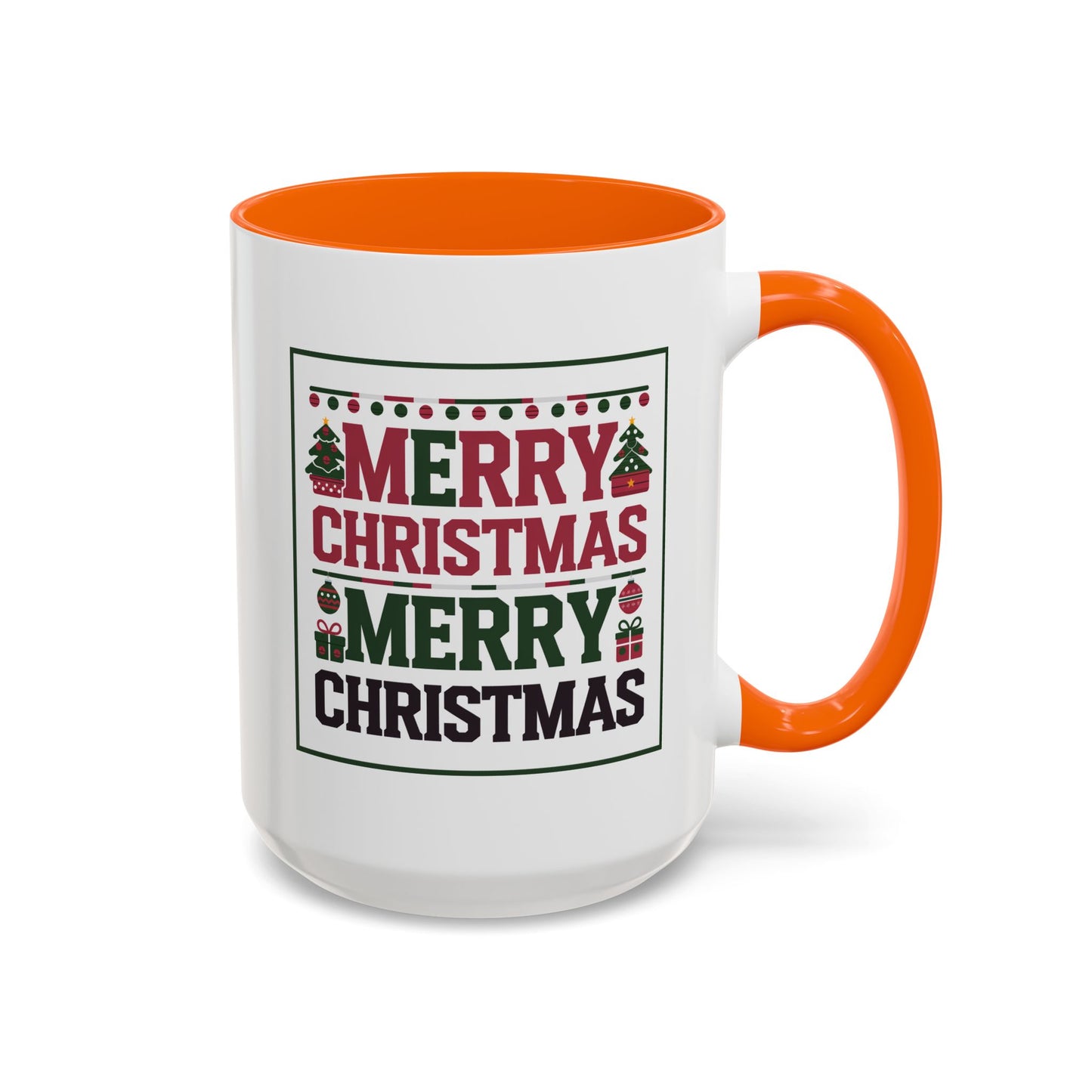 Christmas Mug - Merry Christmas Red Green & Black Text Trees Presents