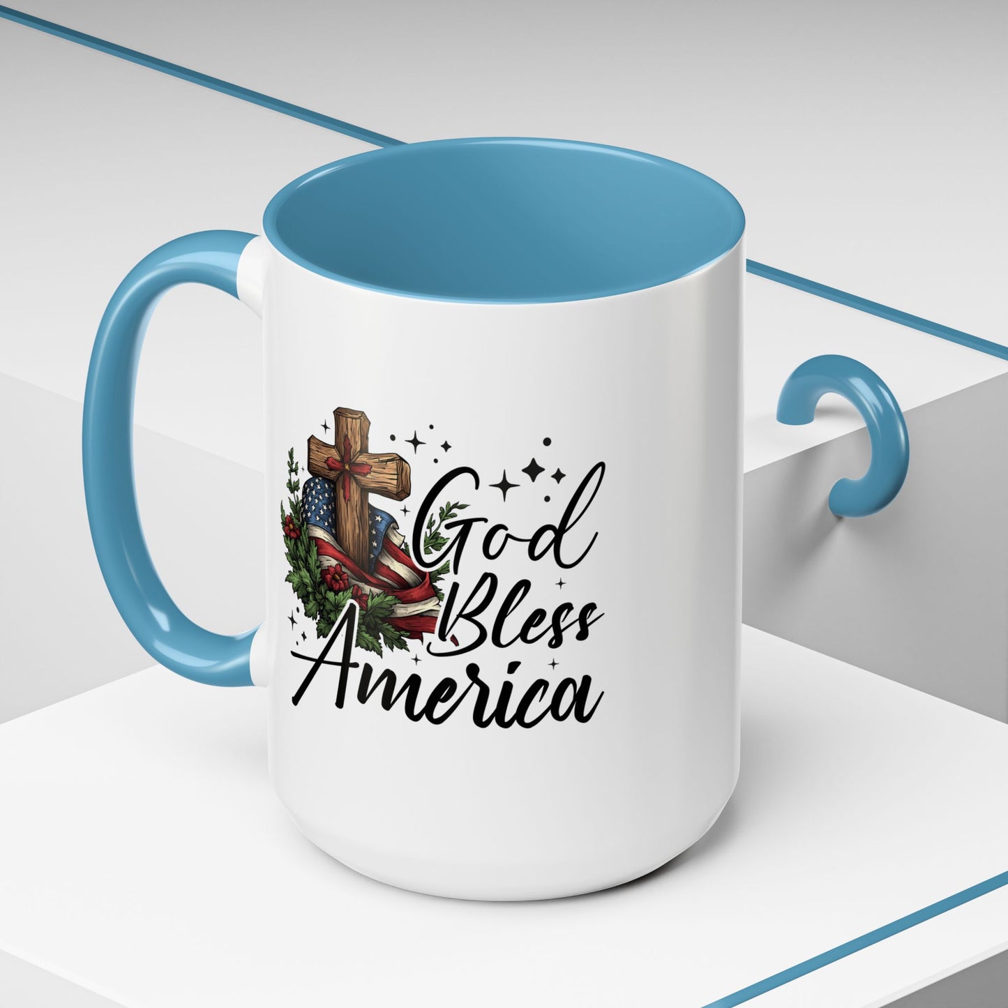 4th of July Mug - God Bless America Cross Flag