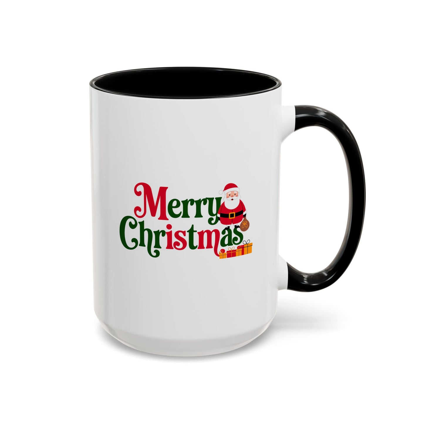 Christmas Mug - Merry Christmas Green & Red Text Santa Presents