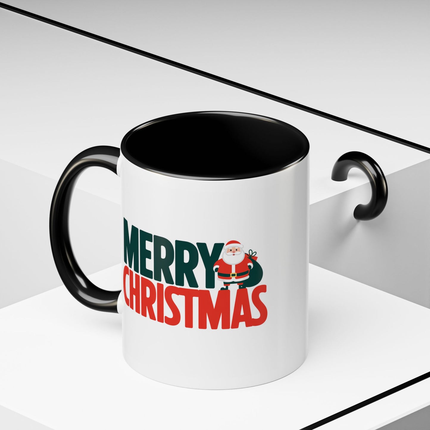 Christmas Mug - Merry Christmas Green & Red Text Santa Bag