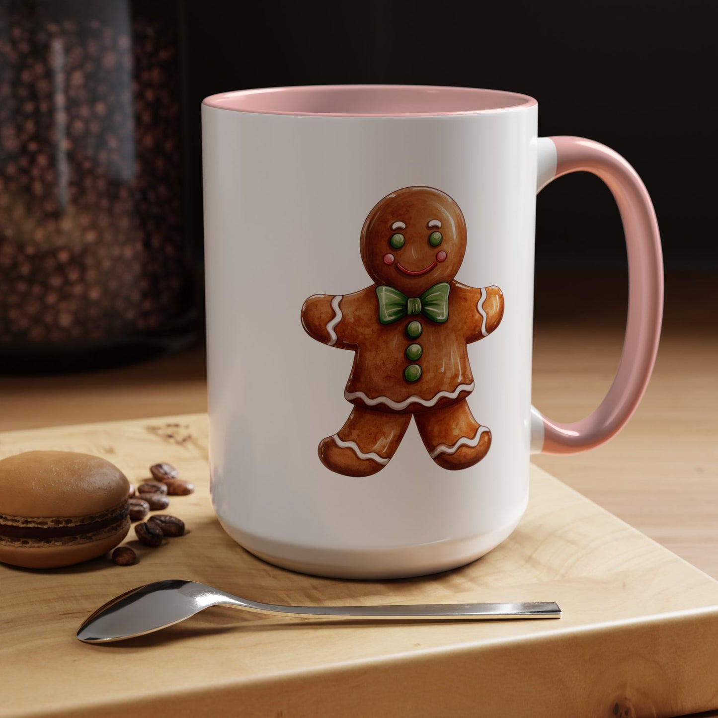 Christmas Mug - Gingerbread Man Green Bow