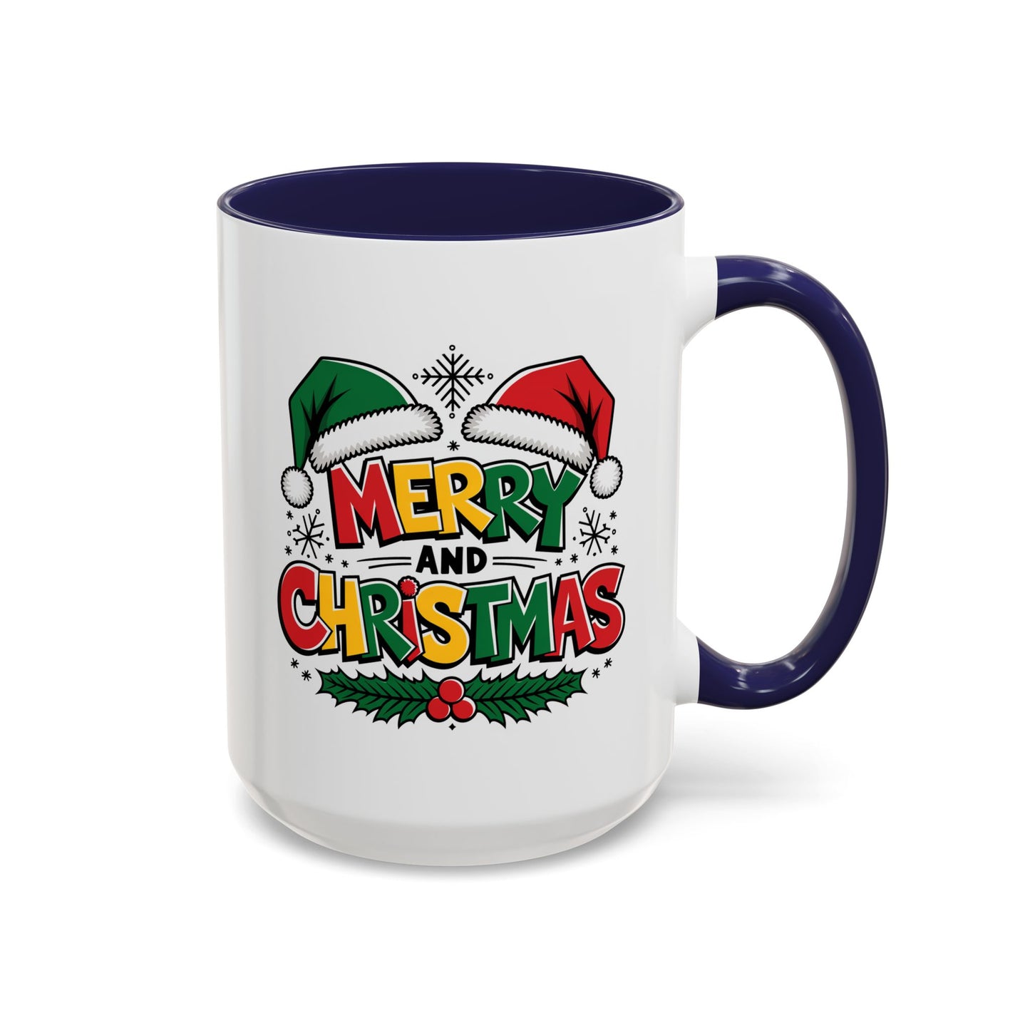 Christmas Mug - Merry Christmas Red Yellow & Green Text Green & Red Hat