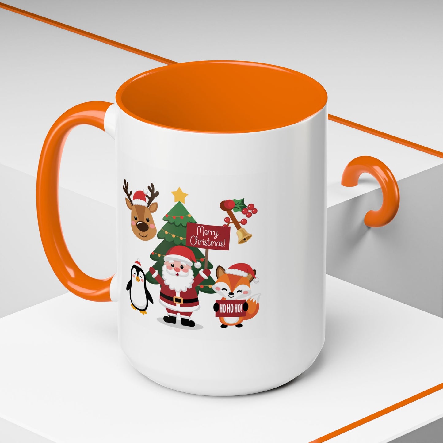 Christmas - Merry Christmas White Text Santa Reindeer Penguin Fox