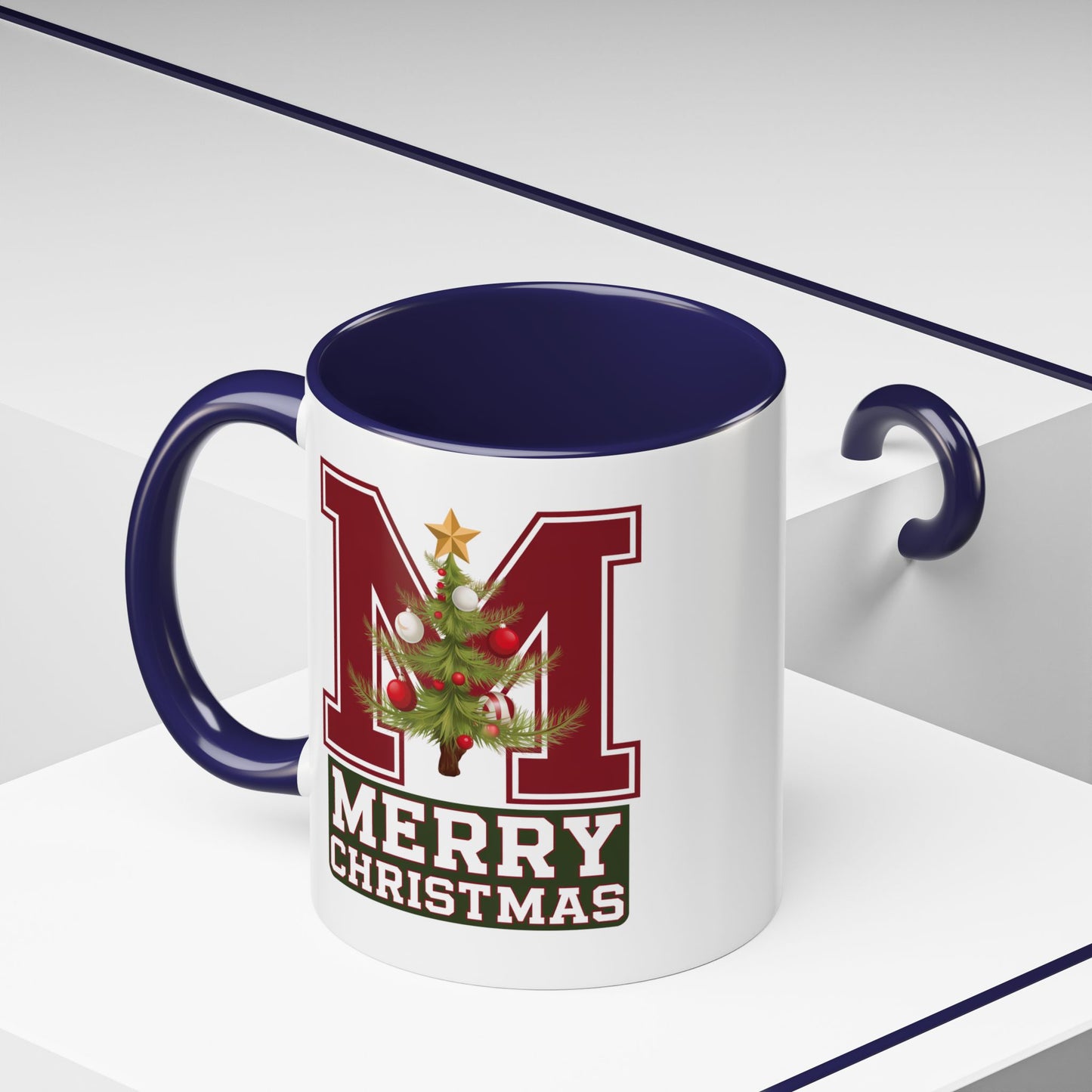 Christmas Mug - Merry Christmas White Green & Red College Text