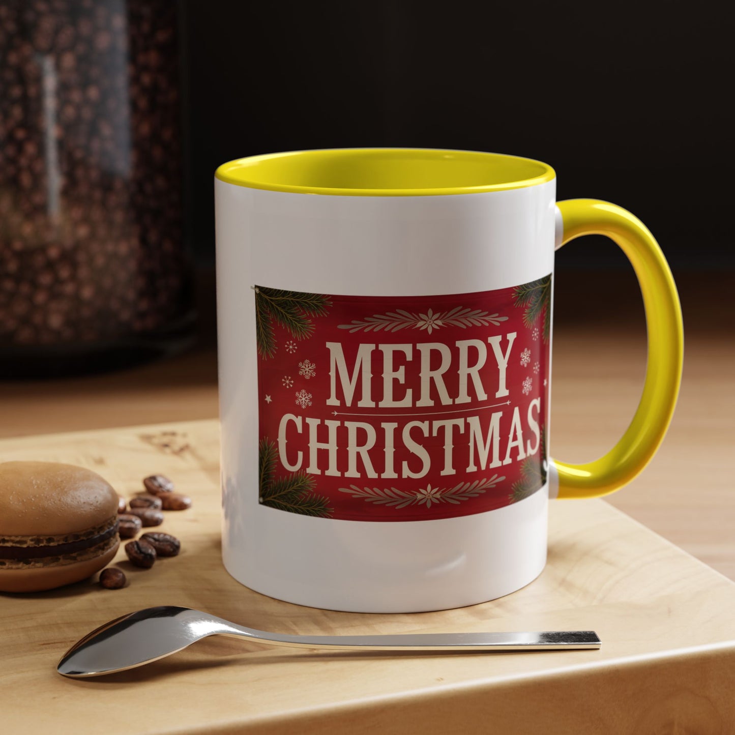 Christmas Mug - Merry Christmas Cream Text Maroon Background