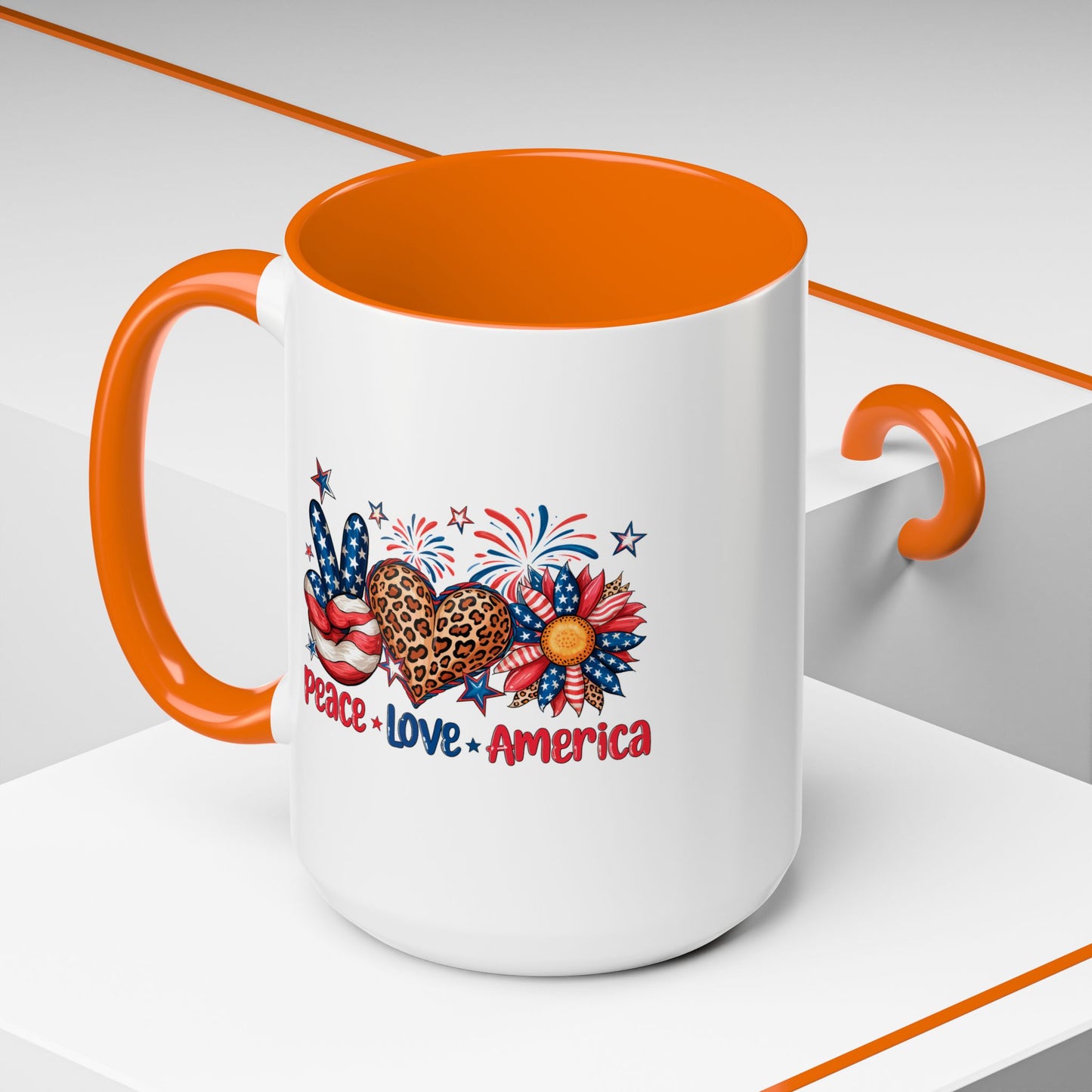 4th of July Mug - Peace Love America