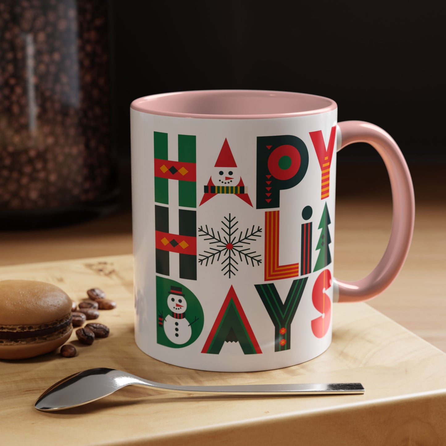 Christmas Mug - Happy Holidays Green Red & Blue Decorative Text