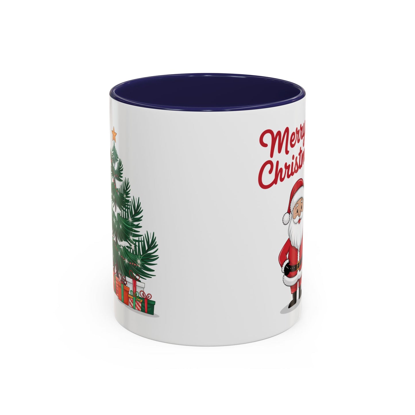 Christmas Mug - Merry Christmas Red Text Santa Tree Presents