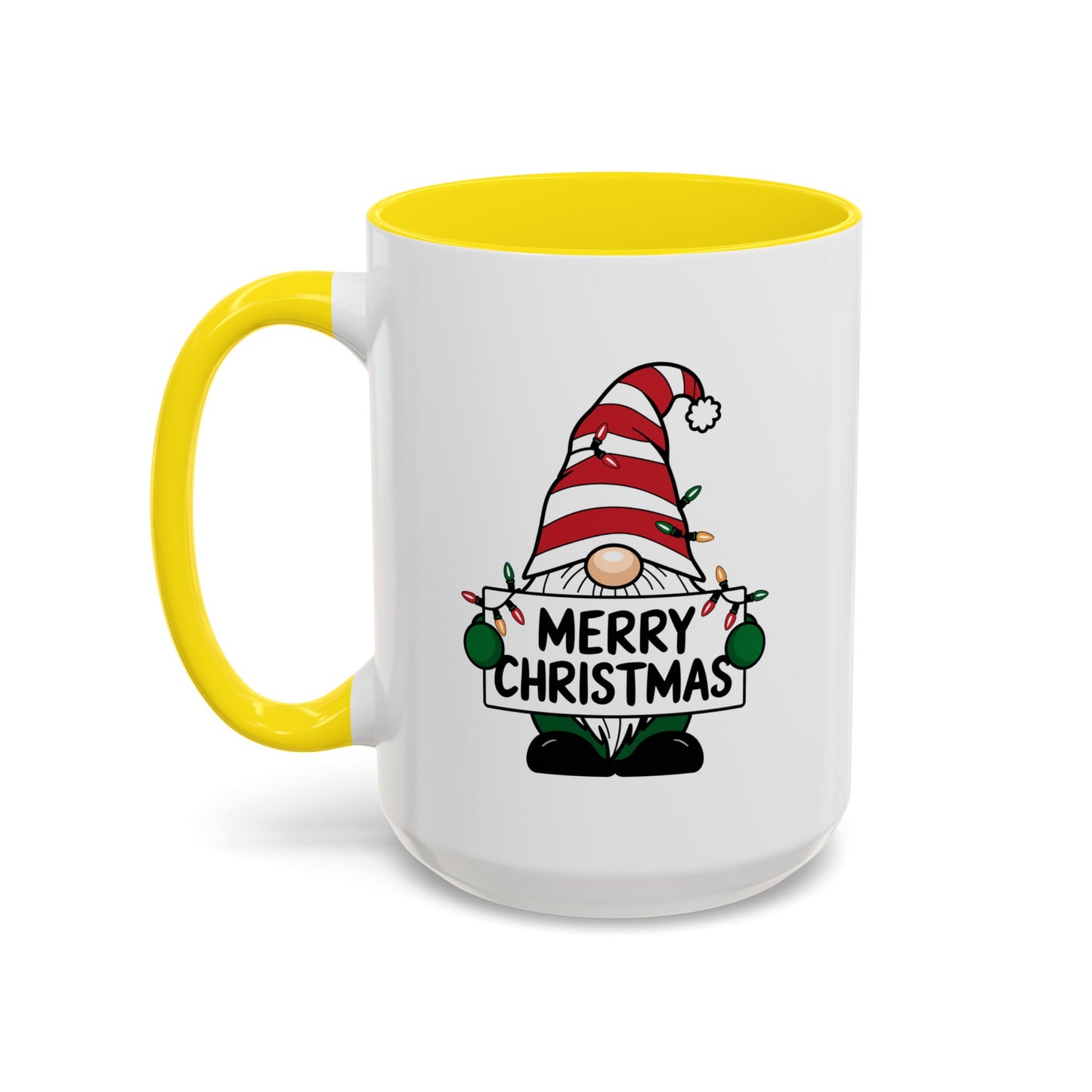 Christmas Mug - Merry Christmas Black Text Gnome Lights