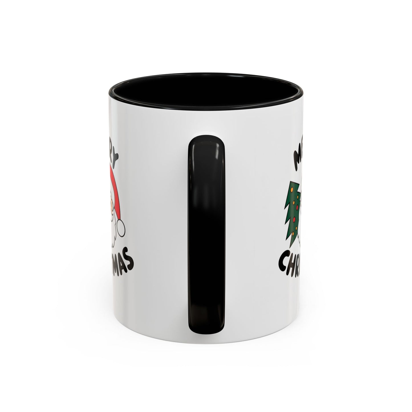 Christmas Mug - Merry Christmas Black Text Santa Tree