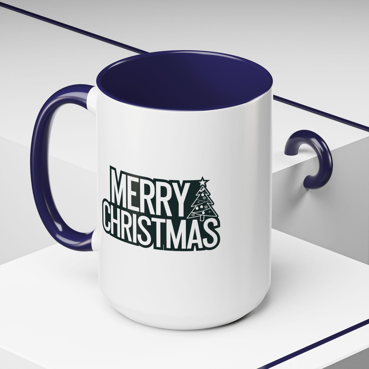 Christmas Mug - Merry Christmas White & Black Text Tree