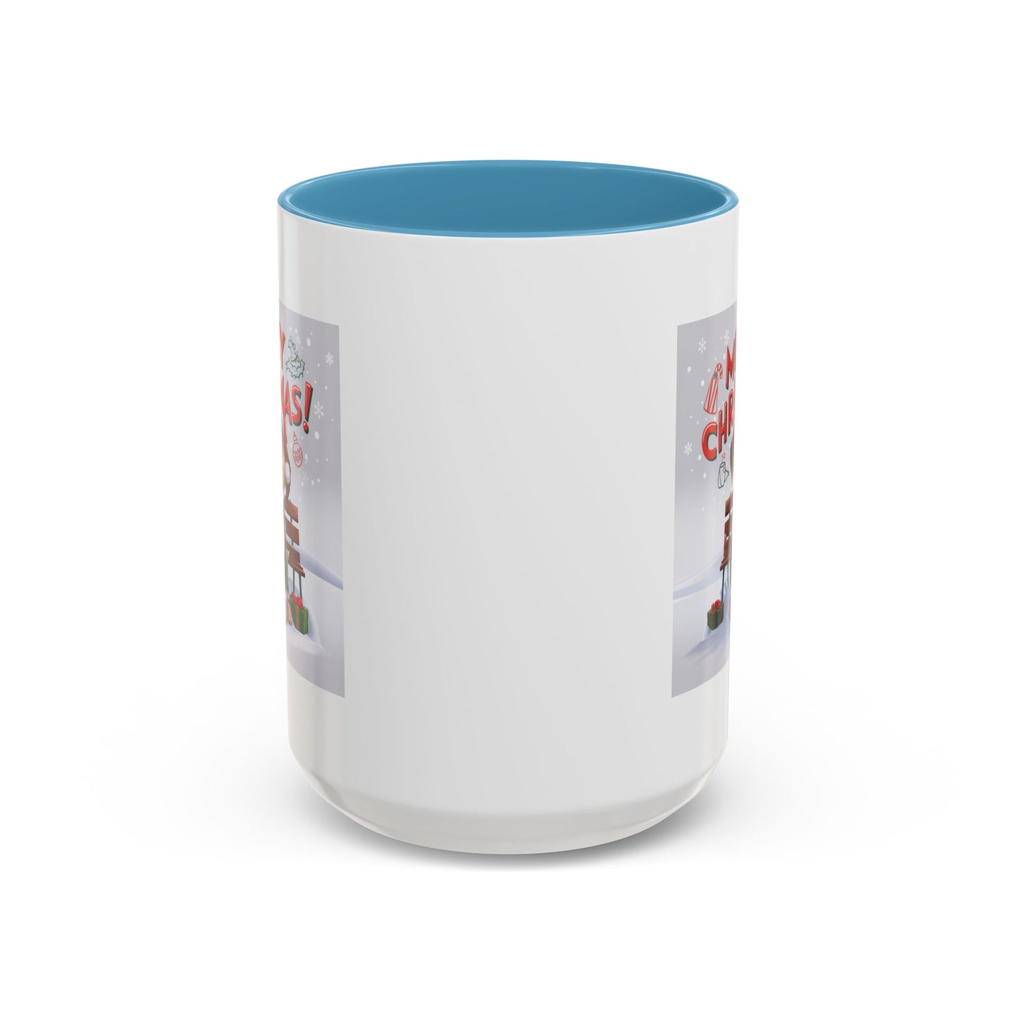 Christmas Mug - Merry Christmas Red Text Puppy Green Top