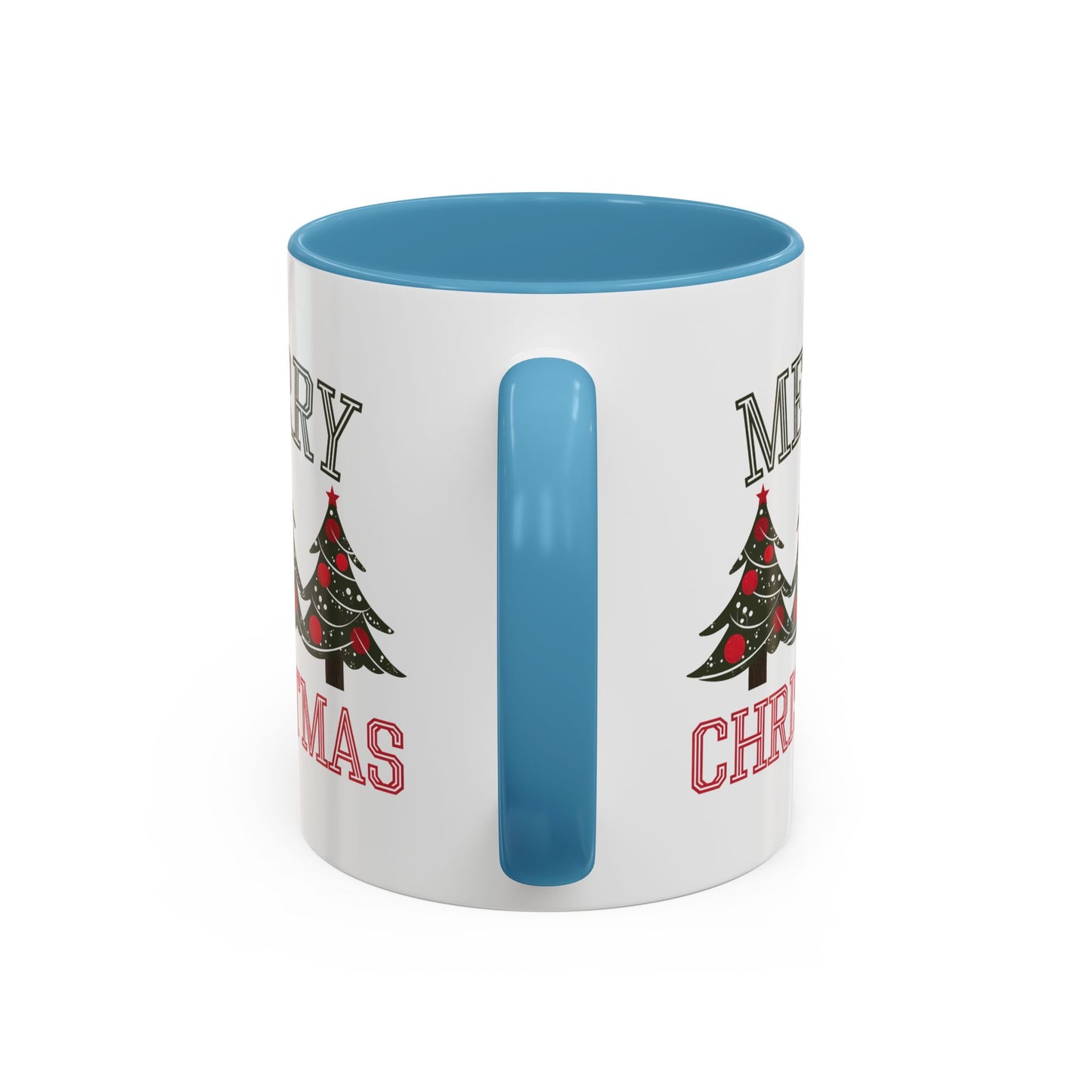 Christmas Mug - Merry Christmas Green & Red Text Decorative Trees