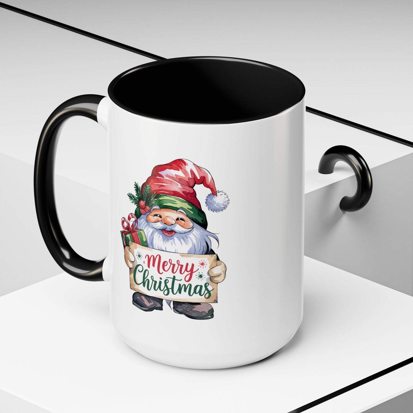 Christmas Mug - Merry Christmas Red & Green Text Gnome Present