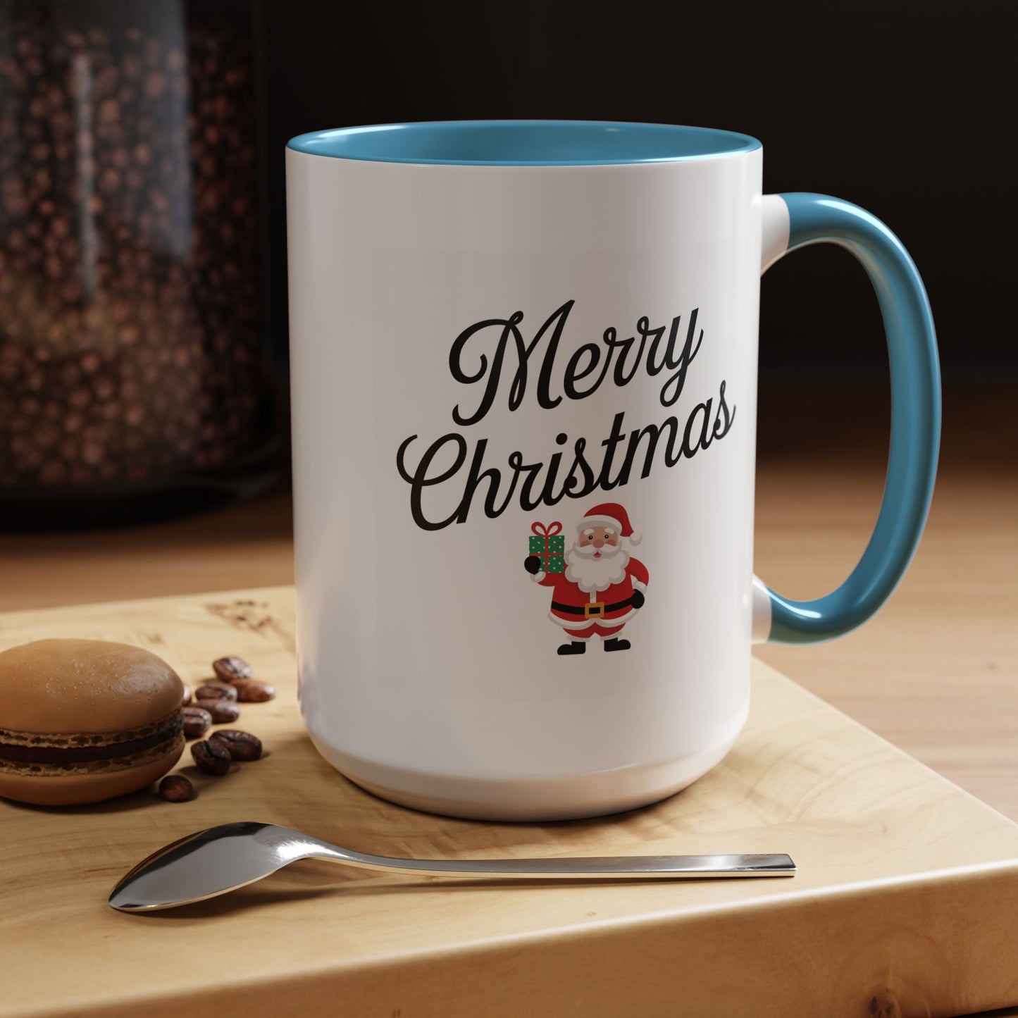 Christmas Mug - Merry Christmas Black Text Santa Present