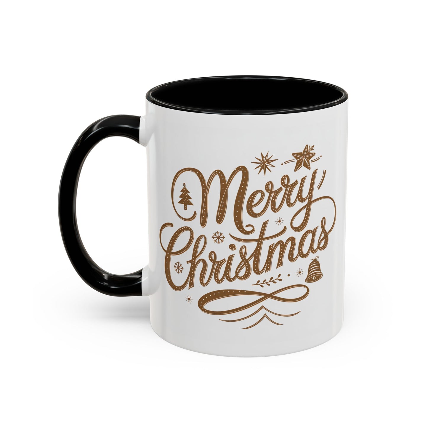 Christmas Mug - Merry Christmas Gold Text Tree Star Ornaments