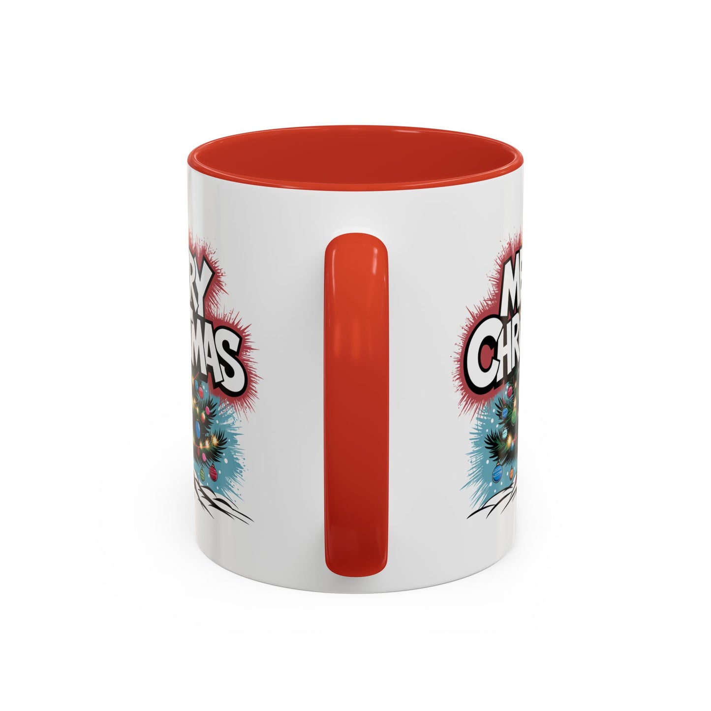 Christmas Mug - Merry Christmas White & Red Text Tree Lights