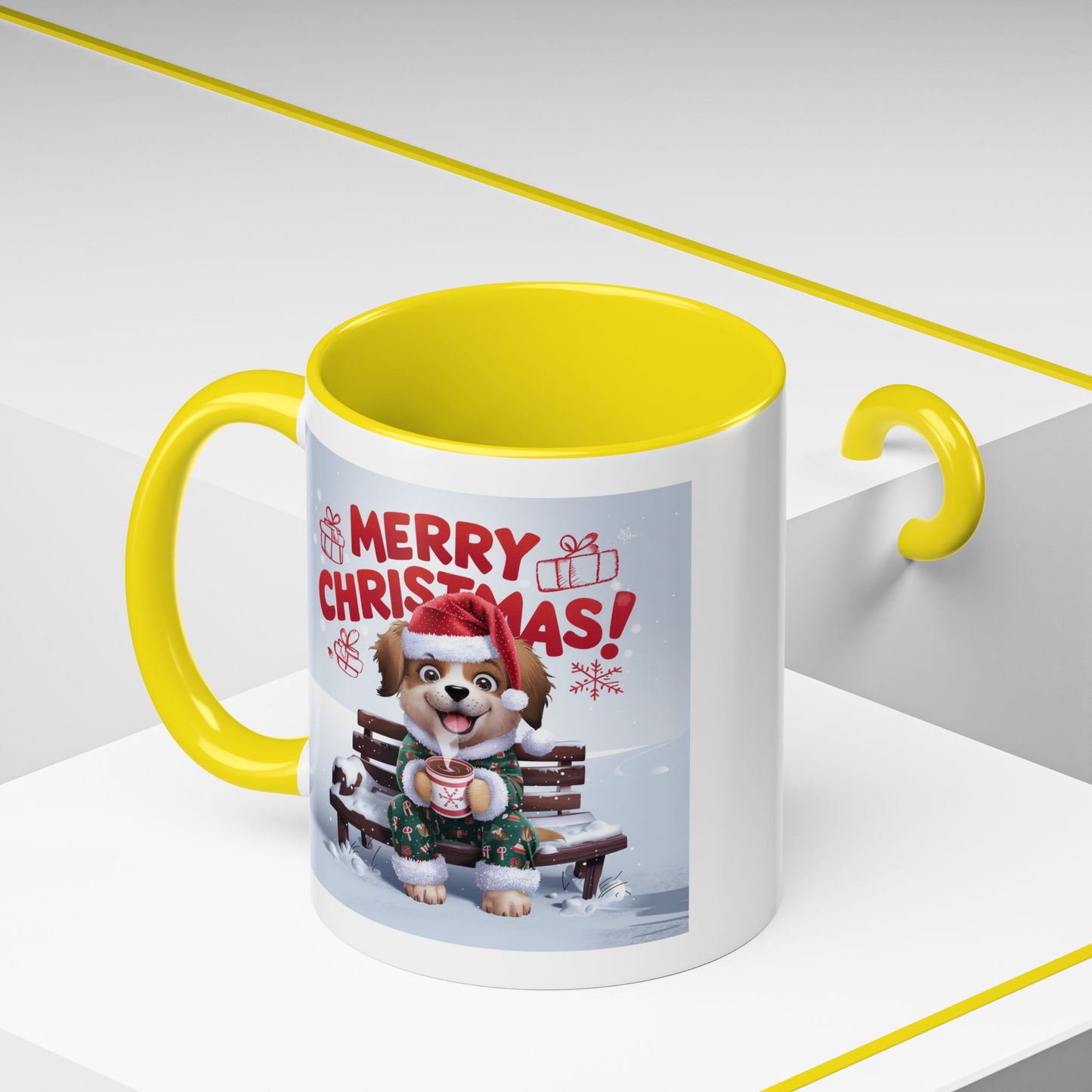 Christmas Mug - Merry Christmas Red Text Puppy Green Top 2