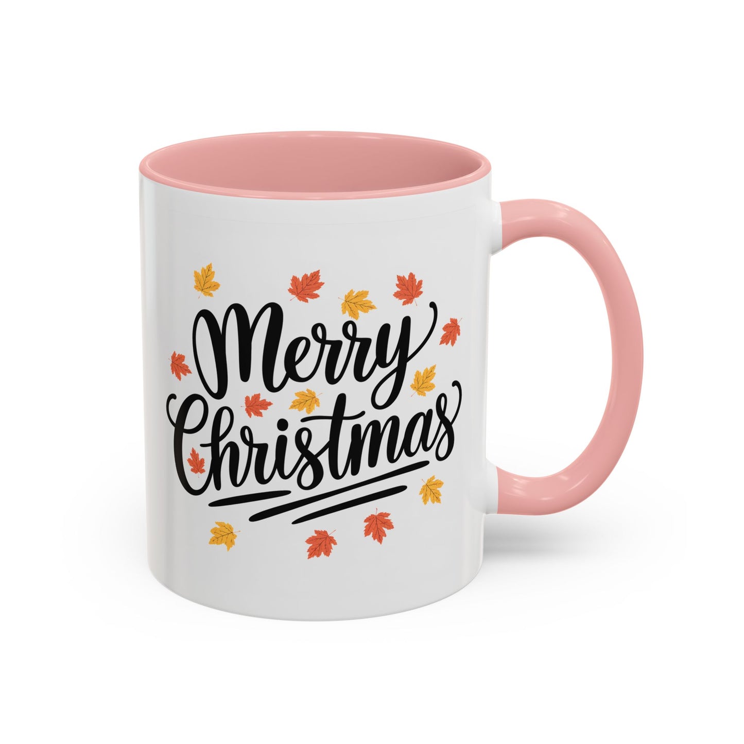 Christmas Mug - Merry Christmas Black Text Fall Leaves
