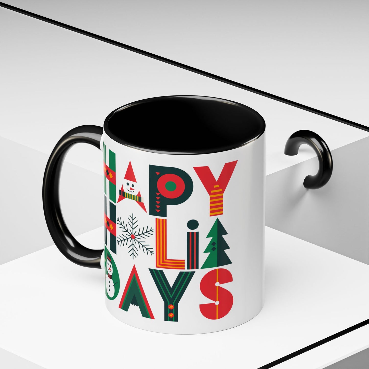 Christmas Mug - Happy Holidays Green Red & Blue Decorative Text