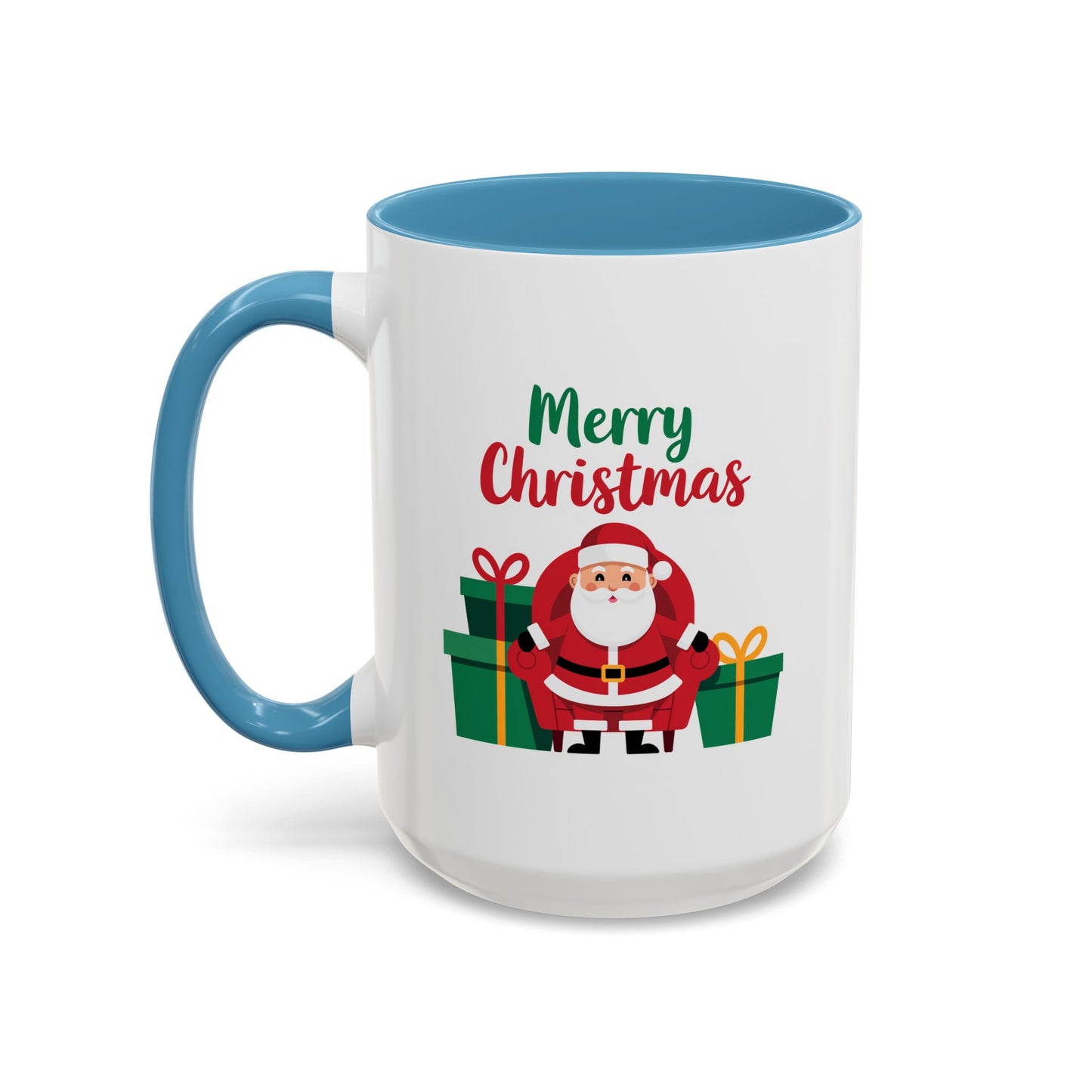 Christmas Mug - Merry Christmas Green & Red Text Santa Presents