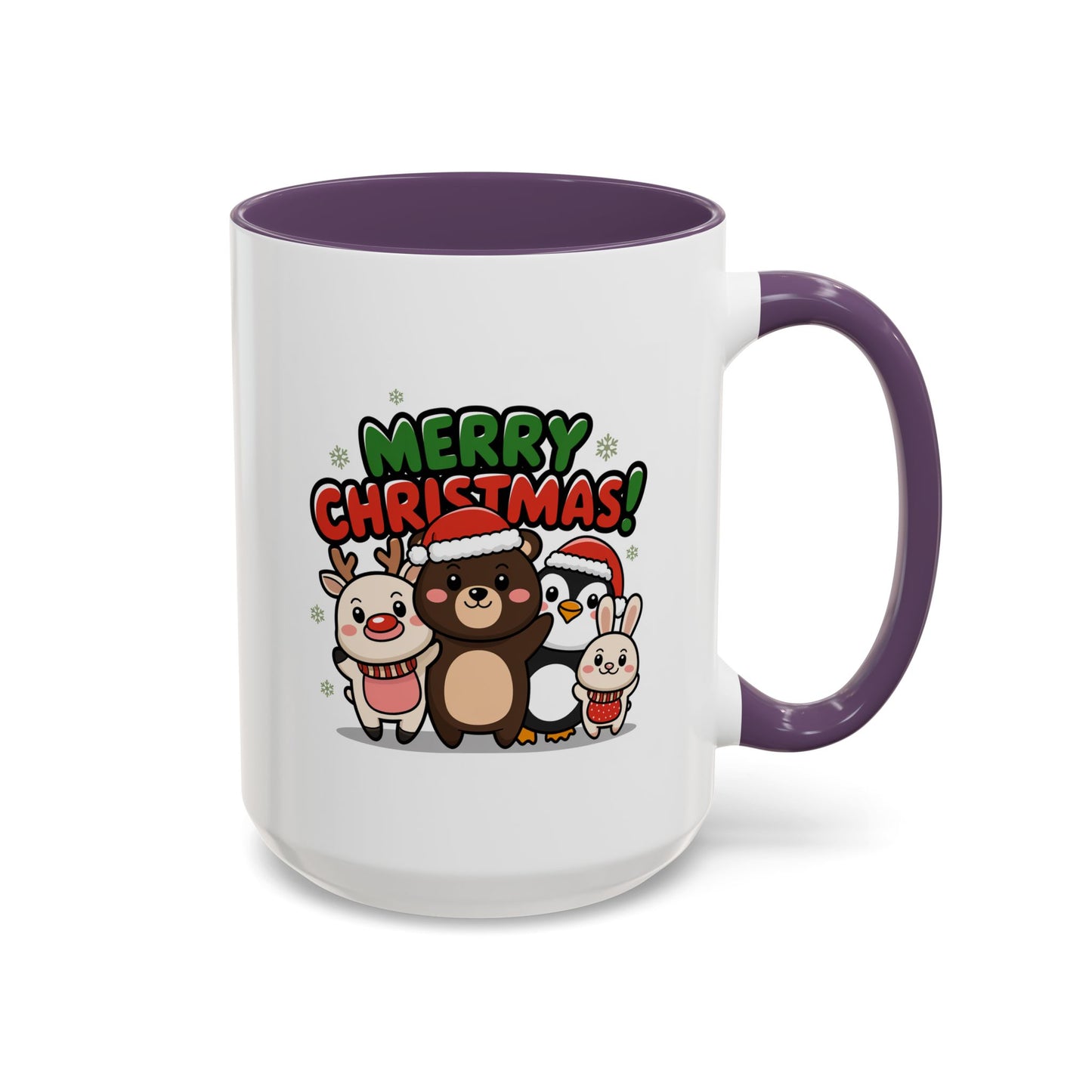 Christmas Mug - Merry Christmas Green & Red Text Cute Animals