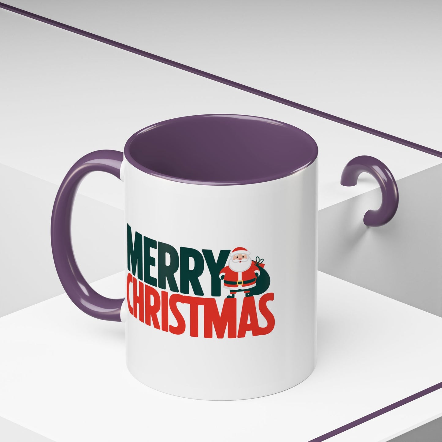 Christmas Mug - Merry Christmas Green & Red Text Santa Bag