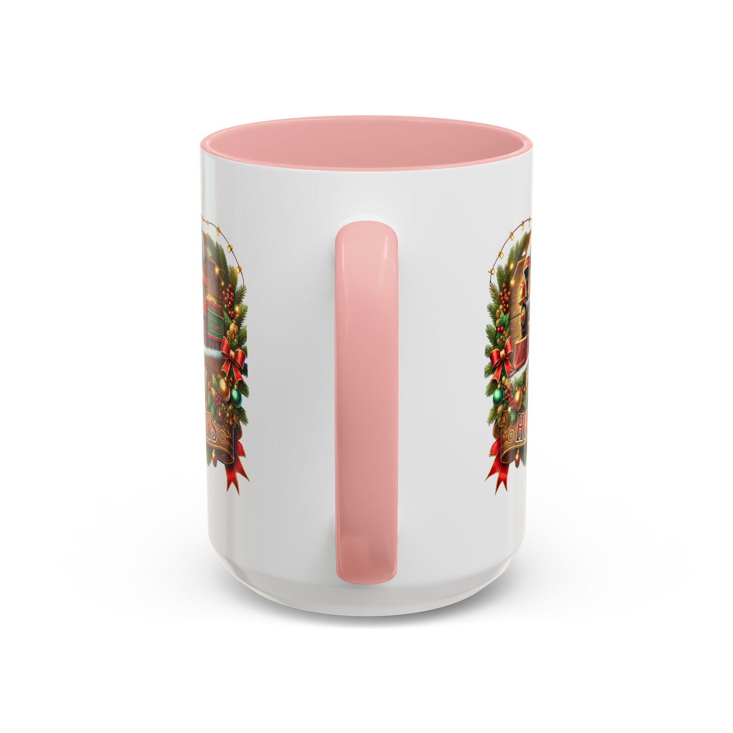 Christmas Mug - Happy Holidays White & Red Text Steam Locomotive