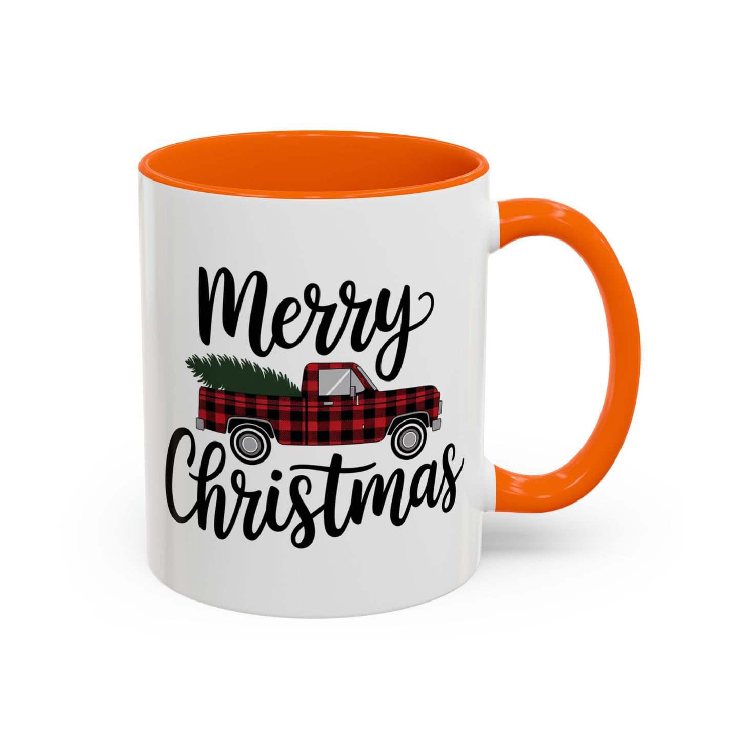 Christmas Mug - Merry Christmas Black Text Tartan Truck