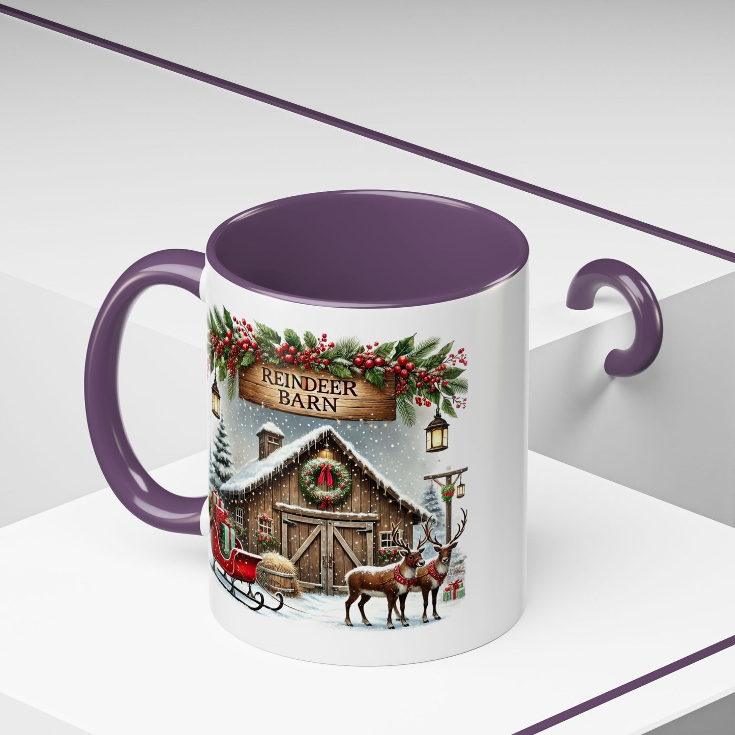 Christmas Mug - Reindeer Barn Sleigh Reindeer