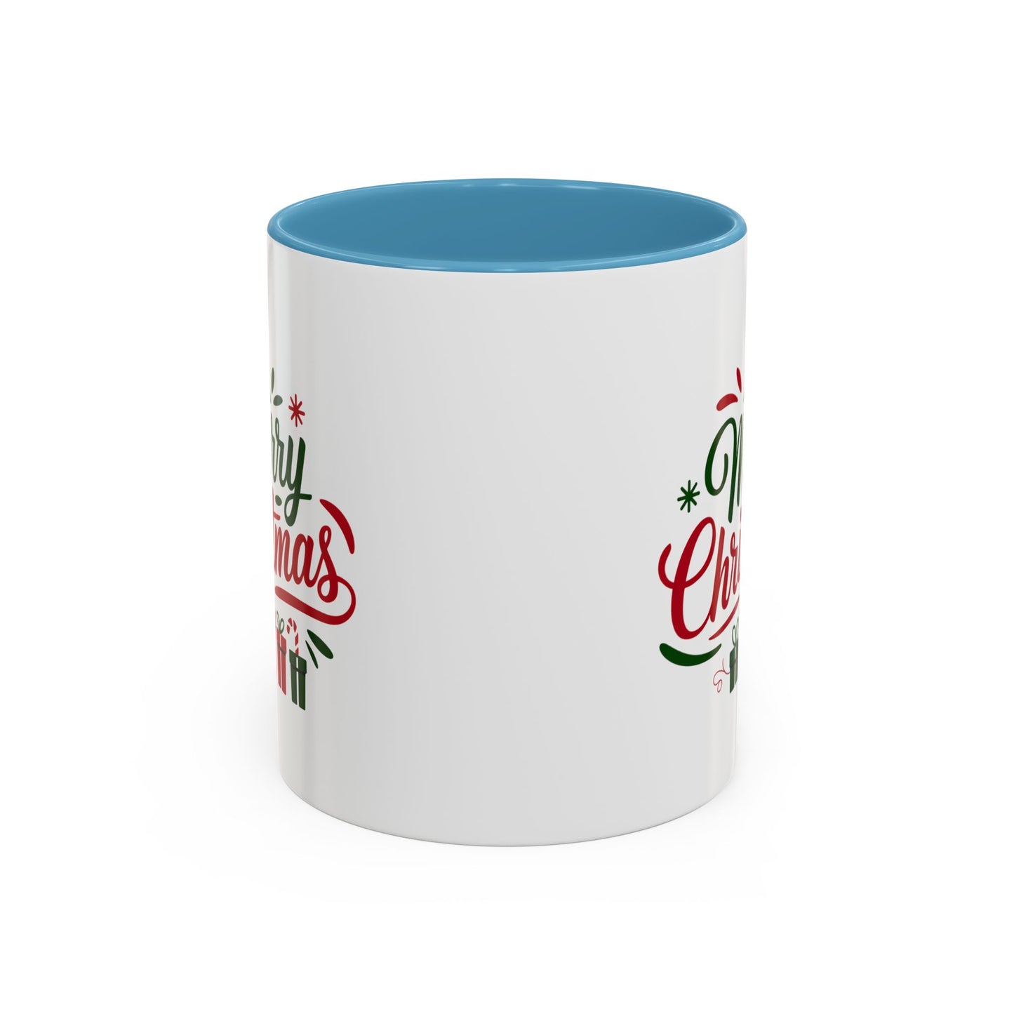 Christmas Mug - Merry Christmas Green & Red Text Tree Snowflakes Presents
