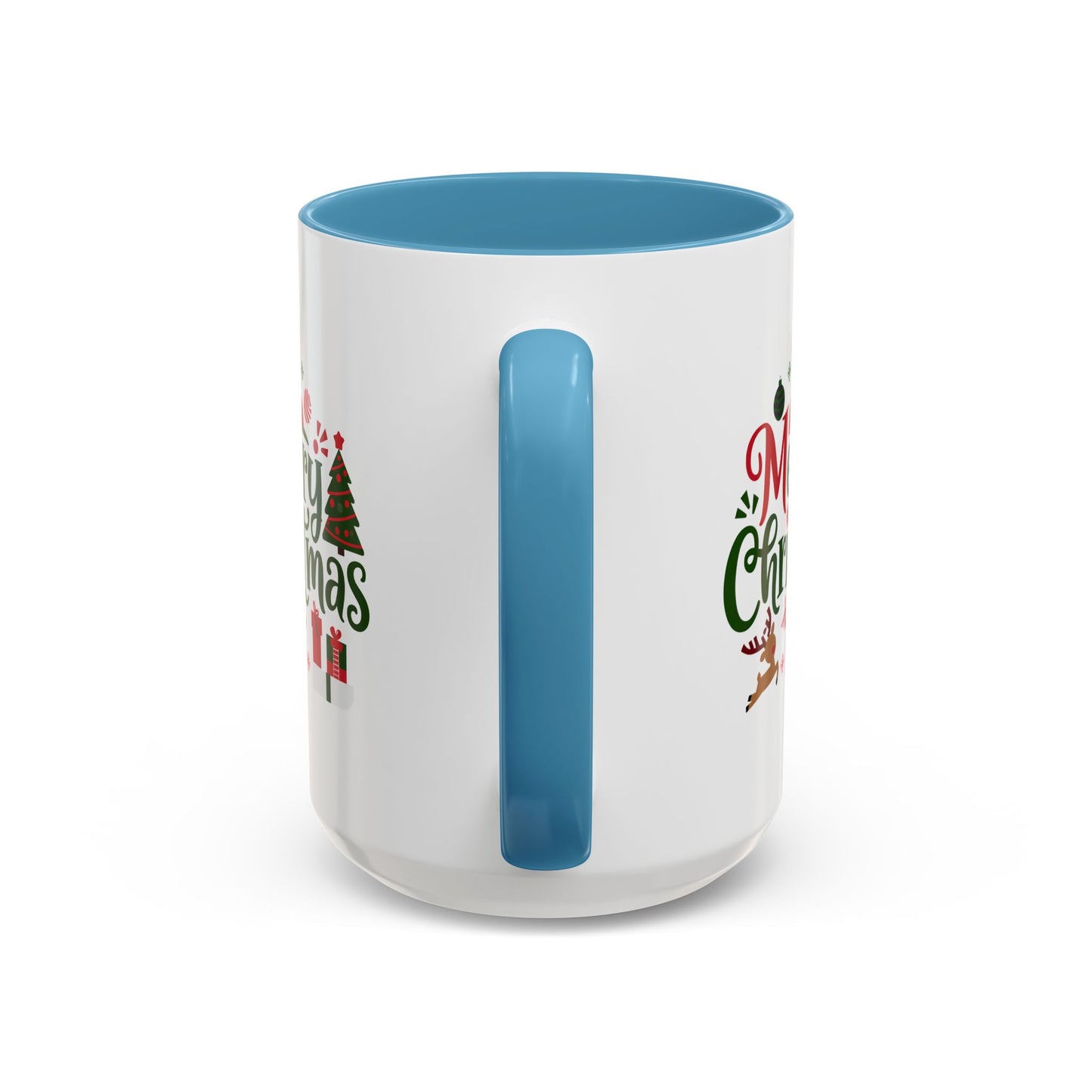 Christmas Mug - Merry Christmas Red & Green Text Santa Reindeer Tree Sleigh Ornaments