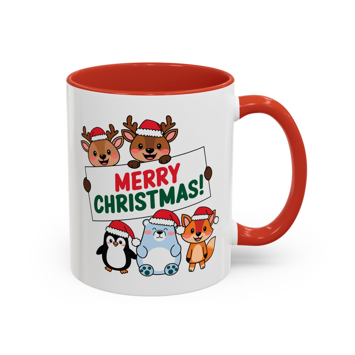 Christmas - Merry Christmas Red & Green Text Reindeer Penguin Bear Fox
