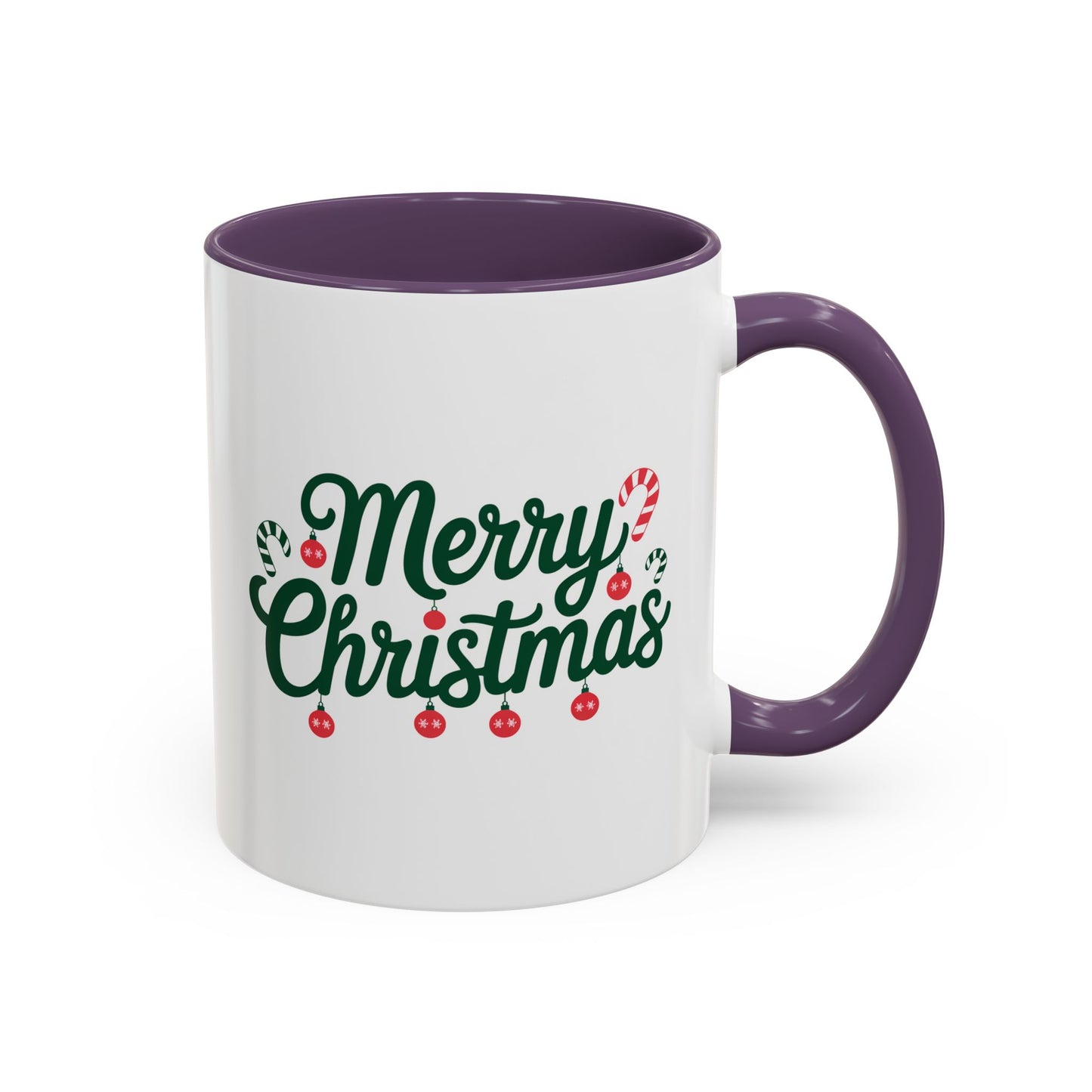 Christmas Mug - Merry Christmas Green Text Ornaments Candy Canes
