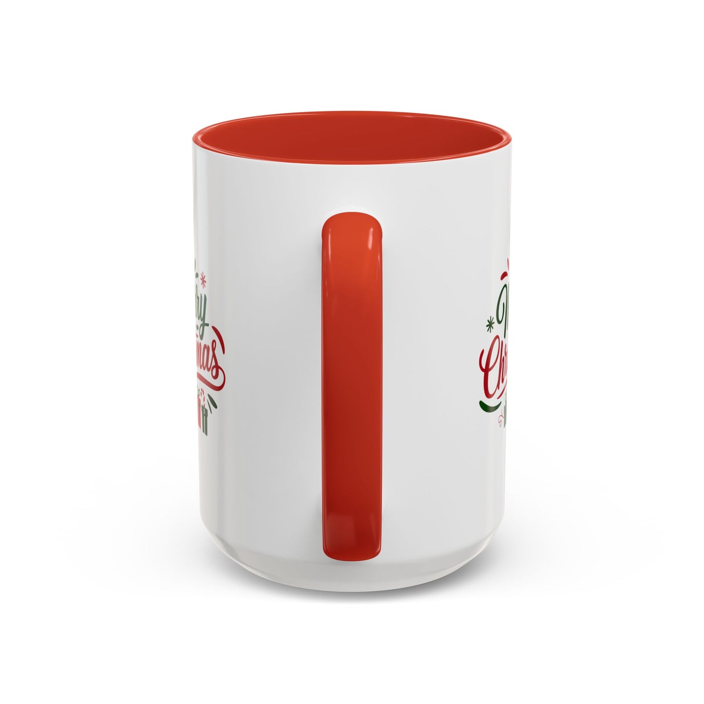 Christmas Mug - Merry Christmas Green & Red Text Tree Snowflakes Presents