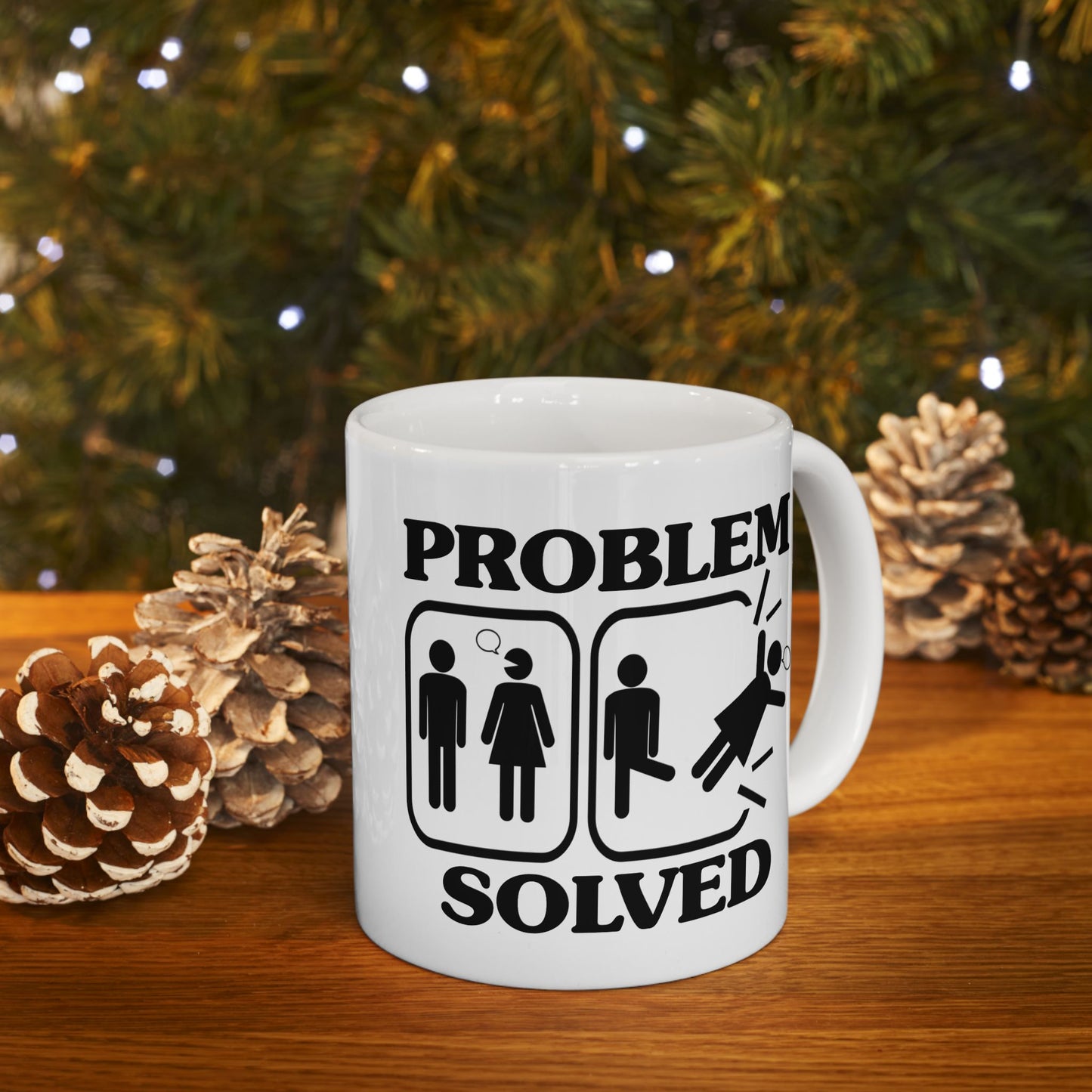 Humor Mug - Problem Solved - Boy Kicks Girl