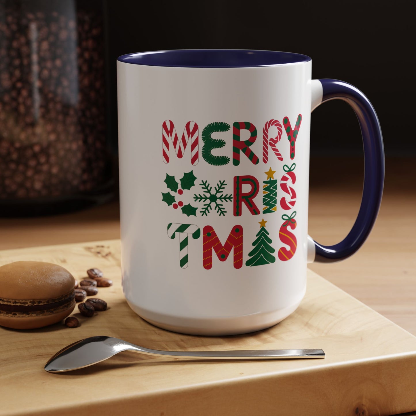 Christmas Mug - Merry Christmas Red Green & Gold Decorative Text