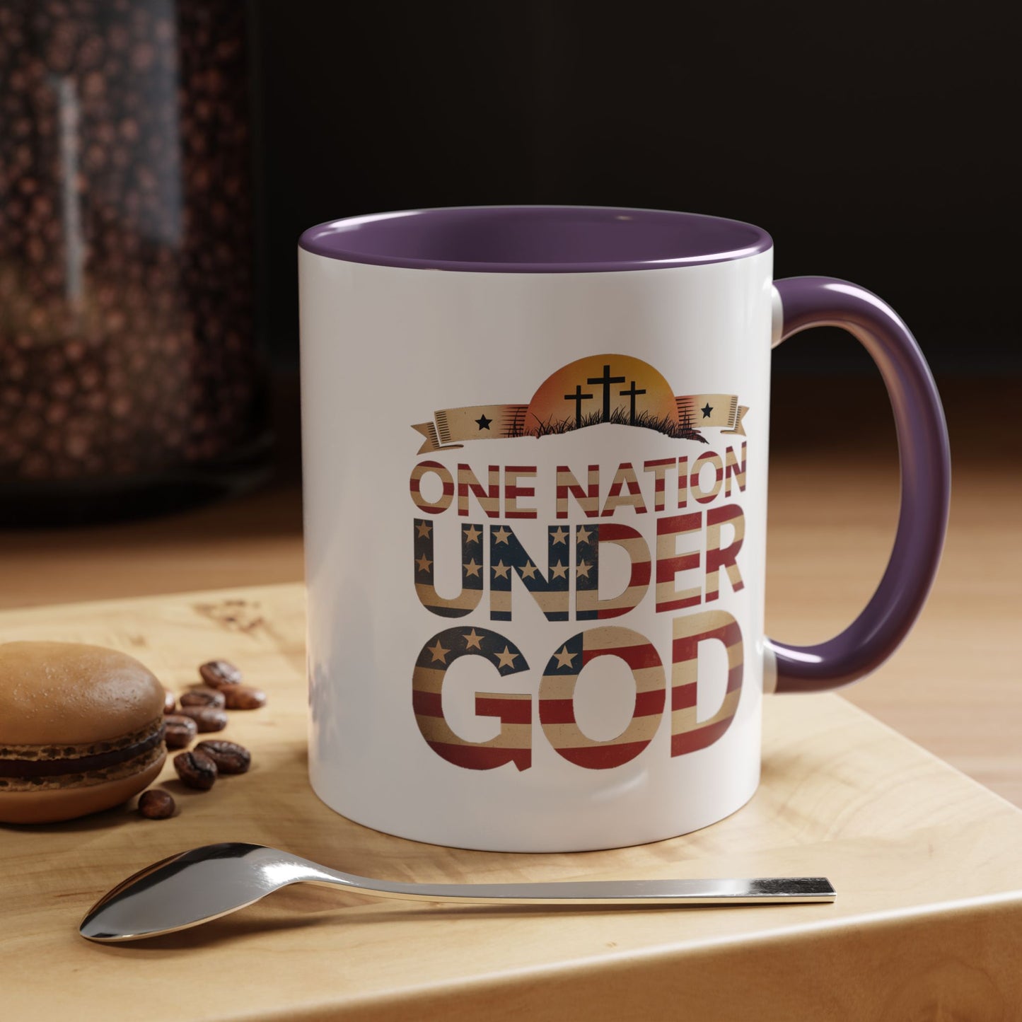 4th of July Mug - One Nation Under God Cross Flag