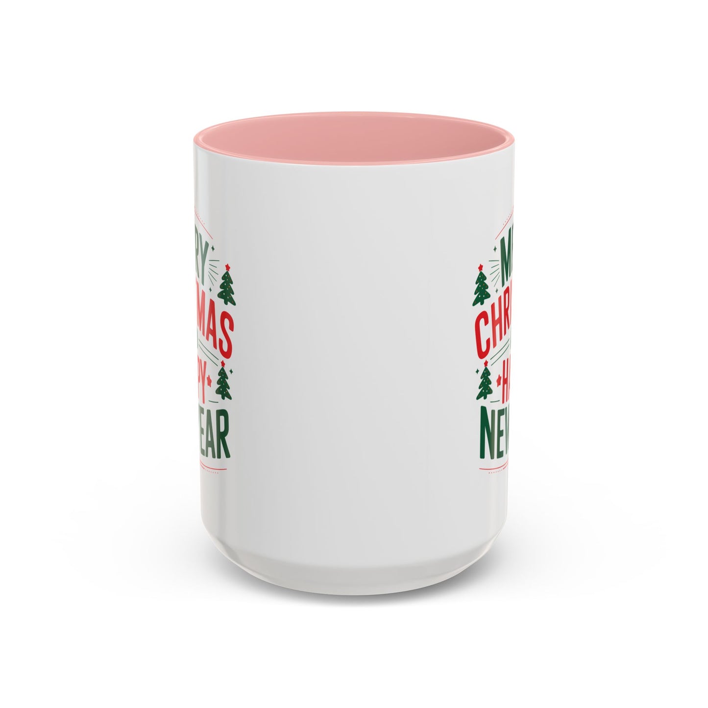Christmas Mug - Merry Christmas and a Happy New Year Green & Red Text Trees Stars