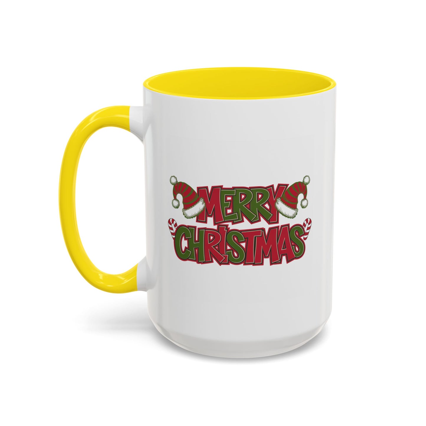 Christmas Mug - Merry Christmas Red & Green Text Hats Candy Canes