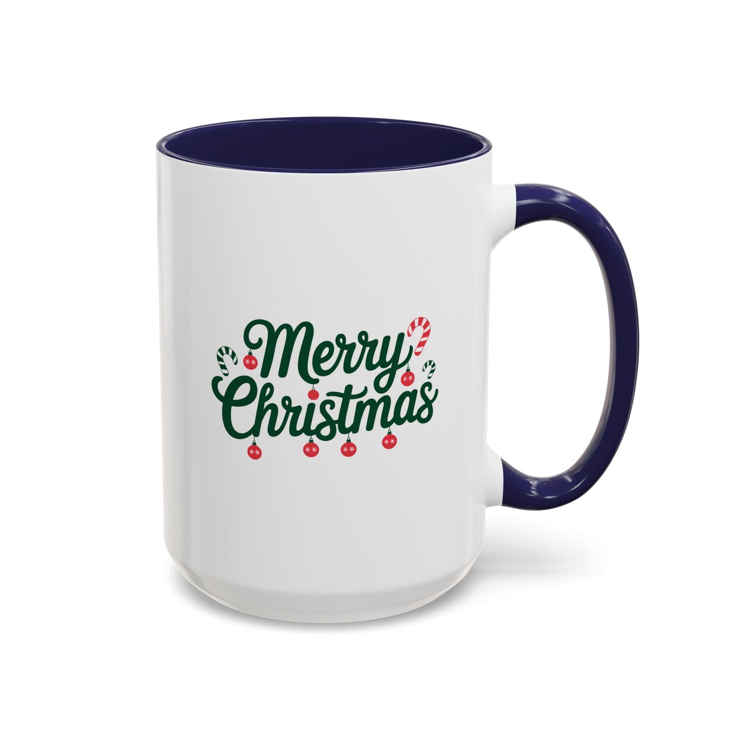 Christmas Mug - Merry Christmas Green Text Ornaments Candy Canes