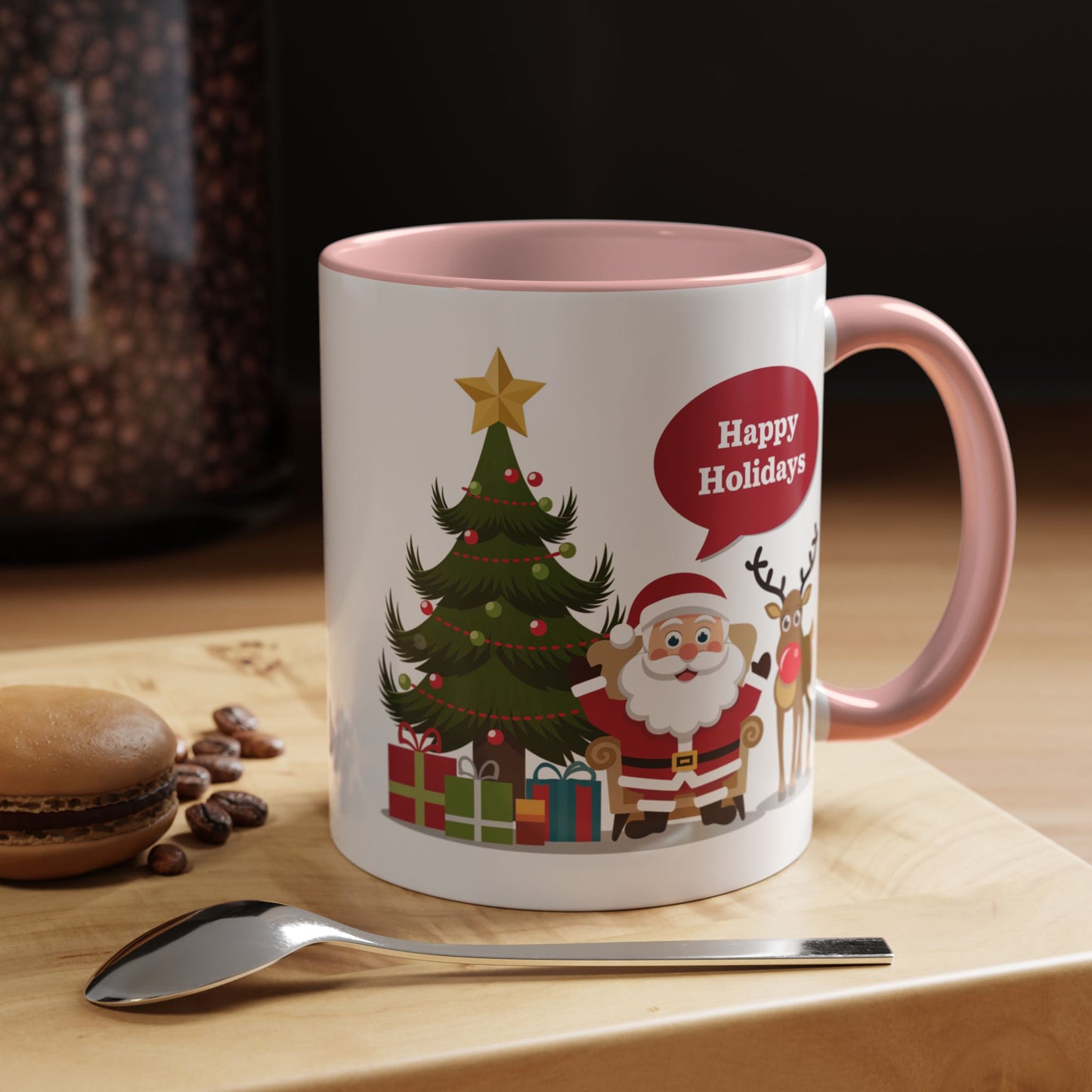 Christmas Mug - Happy Holidays Callout Santa Tree Presents Reindeer