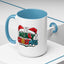 Christmas Mug - Merry Christmas Green Red Yellow and Blue Text Red Hats