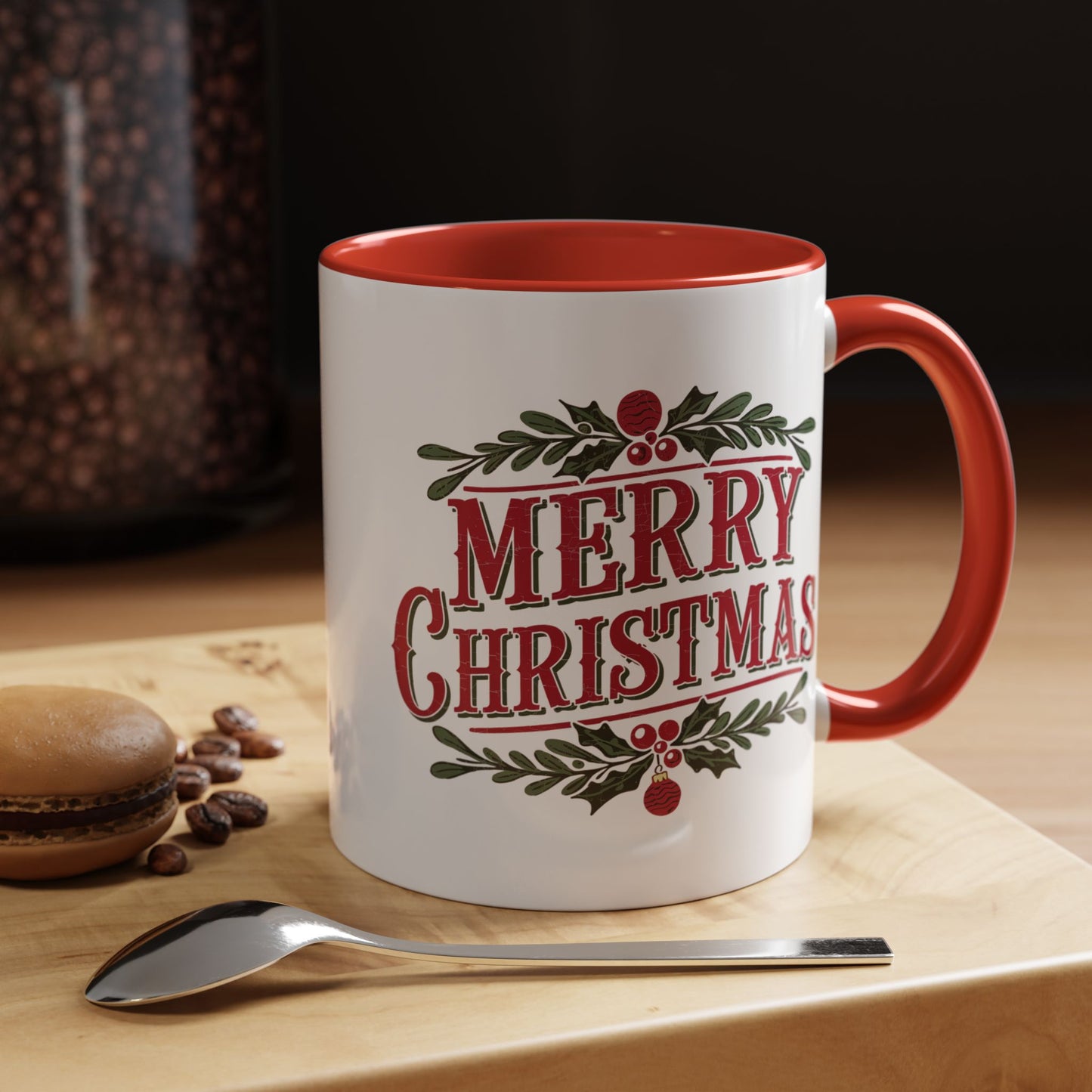Christmas Mug - Merry Christmas Maroon Text Ornament Decorations