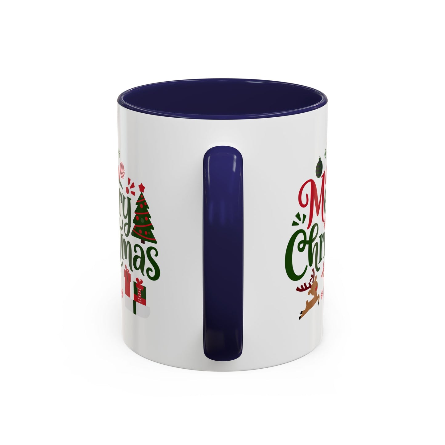 Christmas Mug - Merry Christmas Red & Green Text Santa Reindeer Tree Sleigh Ornaments