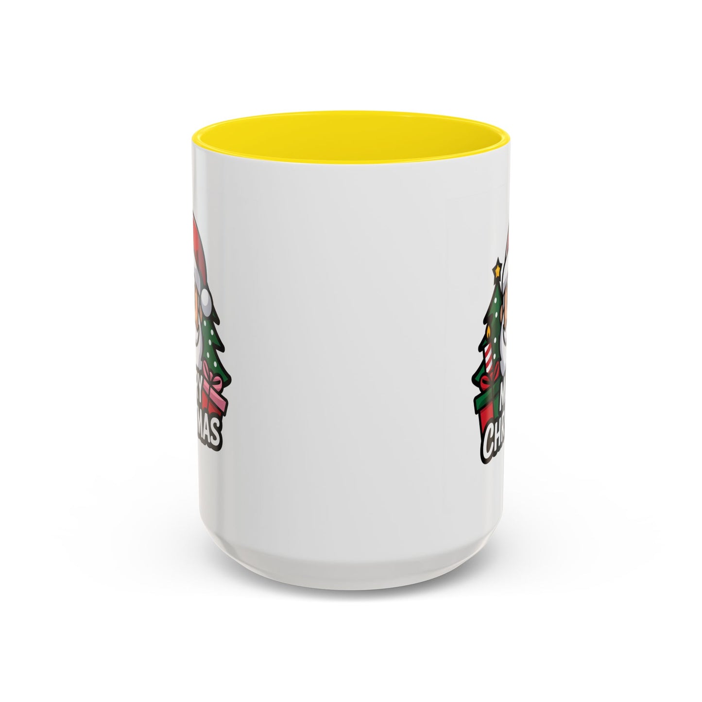 Christmas Mug - Merry Christmas White & Black Text Santa Trees Presents