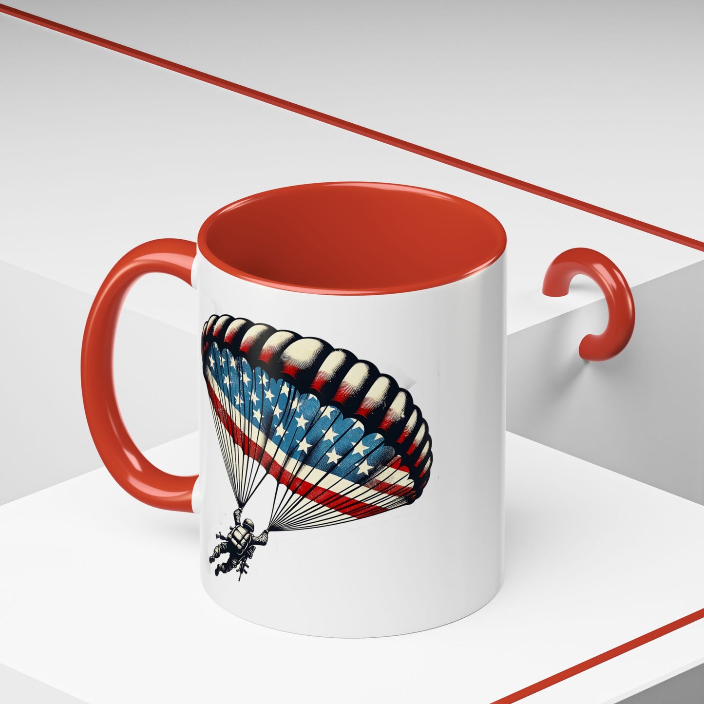 4th of July Mug - Airborne Soldier Parachute Flag