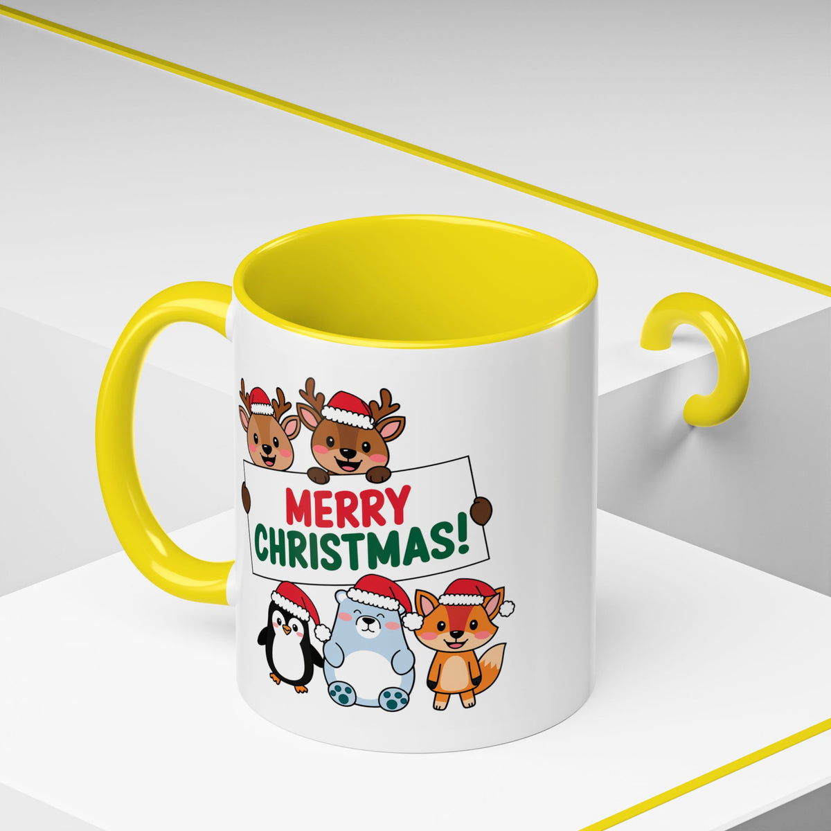 Christmas - Merry Christmas Red & Green Text Reindeer Penguin Bear Fox