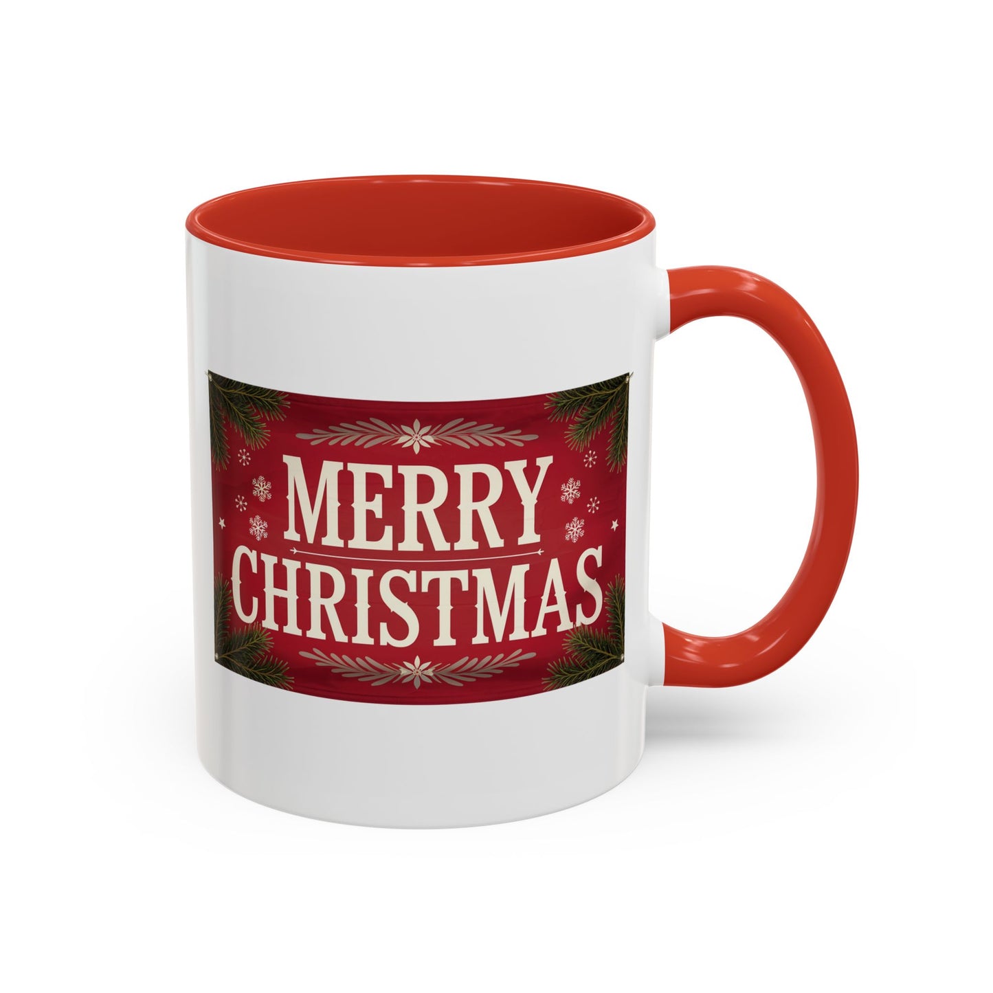 Christmas Mug - Merry Christmas Cream Text Maroon Background